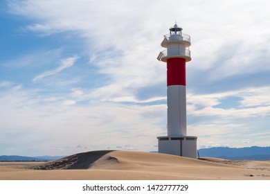 DELTA DEL EBRE, TARRAGONA, CATALUNYA, SPAIN - JUNE 5, 2019: Beach of "punta del fangar" lighthouse "far del fangar". - Shutterstock ID 1472777729