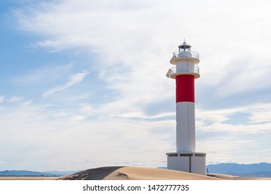 DELTA DEL EBRE, TARRAGONA, CATALUNYA, SPAIN - JUNE 5, 2019: Beach of "punta del fangar" lighthouse "far del fangar". - Shutterstock ID 1472777735