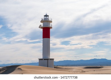 DELTA DEL EBRE, TARRAGONA, CATALUNYA, SPAIN - JUNE 5, 2019: Beach of "punta del fangar" lighthouse "far del fangar". - Shutterstock ID 1472777738