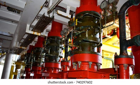 Deluge system of firefighting system for emergency of fire case in offshore oil and gas platform, safety and security system. - Shutterstock ID 740297602