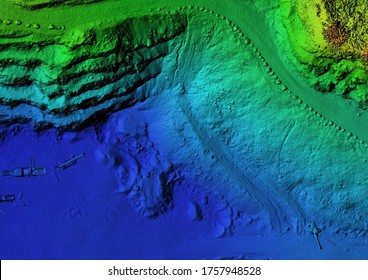 DEM - digital elevation model. GIS product made after proccesing aerial pictures taken from a drone by mapping. It shows excavation site with steep rock walls