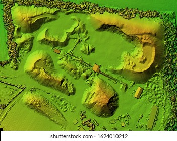 DEM - digital elevation model. Product made after proccesing pictures taken from a drone. It shows mine with stockpiles