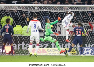 Dembele Moussa Of Lyon Scores A Goal And Areola Alphonse Of Paris French Championship Ligue 1 Between Olympique Lyonnais And Paris Saint-Germain 2/3/2019 Groupama Stadium Decines-Charpieu Lyon, France