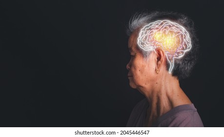 Dementia in senior people. Memory loss. Awareness of Alzheimer's, Parkinson's disease, stroke, seizure, or mental health. Neurology and Psychology care. Science and medicine concept
