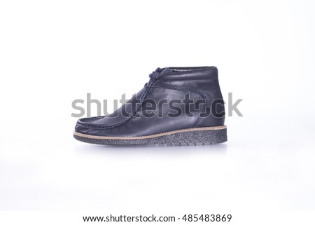 Demi leather women's boots dark - blue. The sole black ribbed. It stands on a white background.