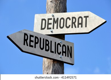 Democrat And Republican Signpost