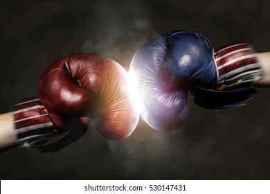 Democrats and Republicans in the campaign symbolized with Boxing Gloves
