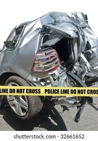 Demolished Rear End Of Car In Close-up After An Accident, Square Frame