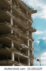 Demolition Of A Inner City Carpark With Cloudy Sky