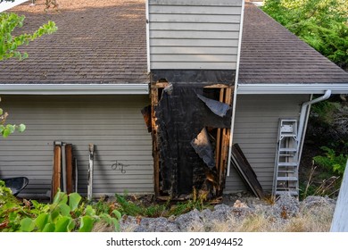 Demolition Of Pest Ridden And Rotting Chimney Exterior, Home Improvement Project
