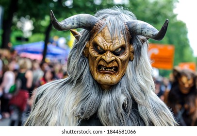 Demon face of Krampuslauf that punishes people who misbehaved during Christmas season