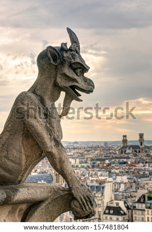 Similar – Image, Stock Photo Gargoyle on Notre Dame In Paris at sunset