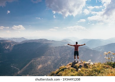 Demonstrating one's own fitness skills and self-satisfaction. A feeling of victory and fulfillment of your goal on Mount Otscher in the lower-western Austrian Alps. - Powered by Shutterstock