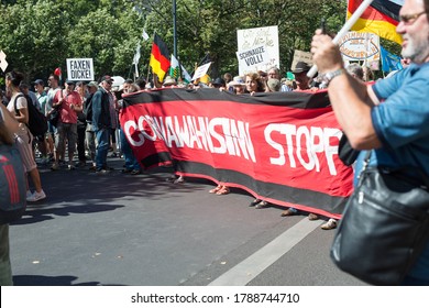 Demonstration in Berlin, Germany on the 1.8.2020, protest against corona regulations, street 17. June, Brandenburg Gate