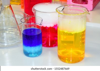 Demonstration Experiment In A Chemical Laboratory. Formation Of Intense Blue Complex Of Cupper After Addition Of Ammonia To A Solution