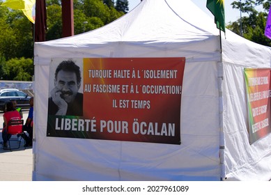 Demonstration To Free PKK Leader Abdullah Öcalan At Nations Square At City Of Geneva. Photo Taken August 11th, 2021, Geneva, Switzerland.