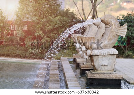 Demonstration garden landscape fountain, fish sculpture fountains


