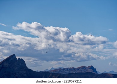 Demonstration Of Interception Of Pilatus PC-24 T-786 Airplane By Two FA 18 Hornet Fighter Jets Of The Swiss Air Force At Axalp Air Display 2022. Photo Taken October 18th, 2022, Axalp, Switzerland.