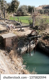 Demonstration Of The Persian Water Wheel (Sakia) In Rajasthan, India.