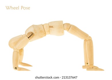 demonstration of wood manikin in wheel pose on white background. this pose is part of yoga training. - Powered by Shutterstock