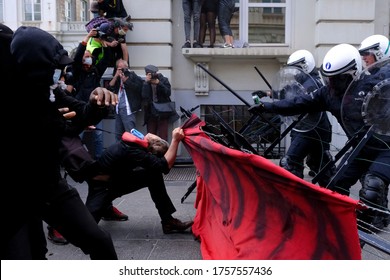 Demonstrators Clashed With Riot Police During An Anti-racism Protest Against Racial Inequality  In Brussels, Belgium On Jun. 7, 2020.