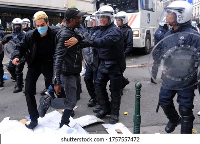 Demonstrators Clashed With Riot Police During An Anti-racism Protest Against Racial Inequality  In Brussels, Belgium On Jun. 7, 2020.