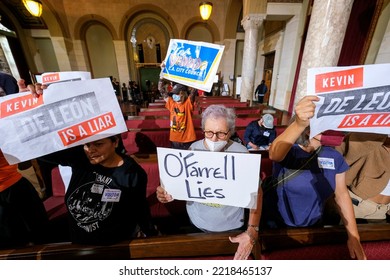 Demonstrators Holding Signs Protest During The Los Angeles City Council Meeting Tuesday, Oct. 25, 2022 In Los Angeles. 