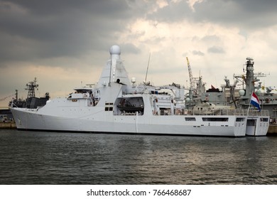 DEN HELDER, THE NETHERLANDS - JUL 7, 2012: New Dutch Navy patrol ship HRMS Holland moored during the Dutch Navy Days.