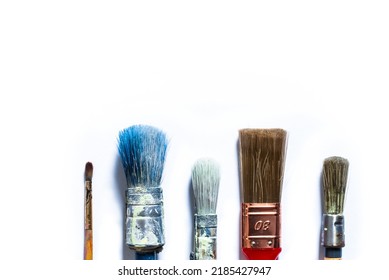 Den Helder, Netherlands. July 2022. Used Paintbrushes, Isolated On A White Background. High Quality Photo