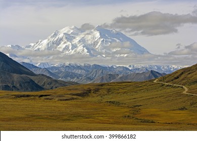 Denali Above The Fall Tundra In Denali National Park In Alaska