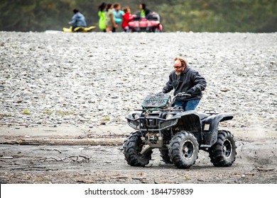 Denali, AK / USA / 9/5/2020: Alaskan Native Citizens Riding ATVs Weekend Family Fun