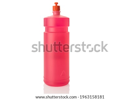 denatured alcohol for cleaning or to disinfect in plastic bottle isolated on white, copy space