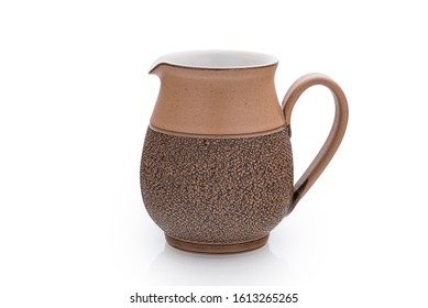 Denby Cotswold Pattern Earthenware Milk Jug Antique Vintage (1975-1985) English Pottery Ceramic Jug Brown on 255 White Background with Clipping Work Path included in JPEG