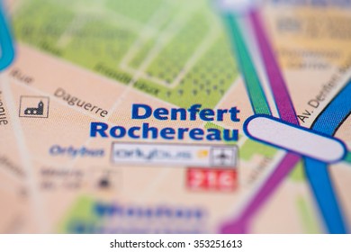 Denfert Rochereau Station On The Paris Metro Map.