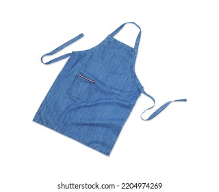 Denim Blue Kitchen Apron Isolated On White