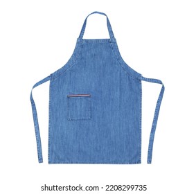 Denim Blue Kitchen Apron Isolated On White