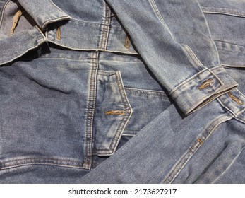 Denim Jacket Texture Background With Pocket And Two Sleeves