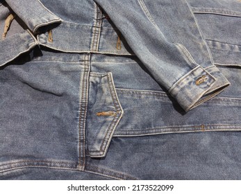 Denim Jacket Texture Background With Sleeves And Pocket