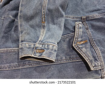 Denim Jacket Texture Background With Sleeves And Pocket