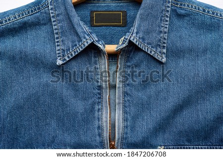 denim mens shirt with metal front zipper, close up Foto d'archivio © 