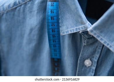 Denim Shirt With Tape Measure. Sewing Casual Shirts To Measure. Tailoring Corrections