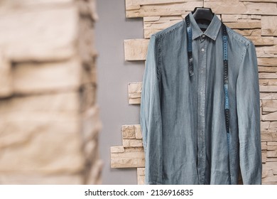 Denim Shirt With Tape Measure. Sewing Casual Shirts To Measure. Tailoring Corrections