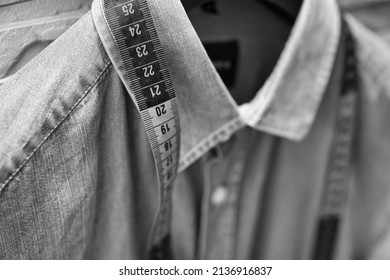 Denim Shirt With Tape Measure. Sewing Casual Shirts To Measure. Tailoring Corrections