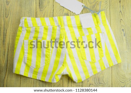 denim short summer shorts in yellow-and-white stripes