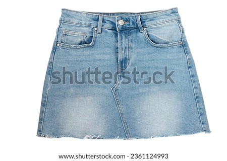 Denim skirt isolated on white background. Jeans, Clothing, Denim.