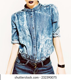 Denim Stylish Clothes. Glamorous Lady Fashion Trends