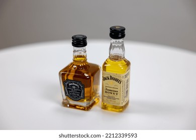 Sorø, Denmark - 10.10.2022: A Photo Of 2 Small Bottles With Whisky Produced By Brown-Forman Company - One Of The Biggest Alcohol Producers In US.It Was Established In 1870.