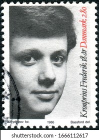 DENMARK - CIRCA 1986: A Stamp Printed In Denmark, Depicts Of Frederik, Crown Prince Of Denmark, Count Of Monpezat, Circa 1986