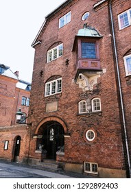 Denmark, Copenhagen - July, 11 2018  View Of The Old Facade Of A German International Private School.