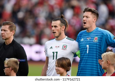 Denmark V Wales, Uefa Nations League, Ceres Park, Aarhus, 9/9/18: Wales' Gareth Bale And Wayne Hennessey Sing The National Anthems